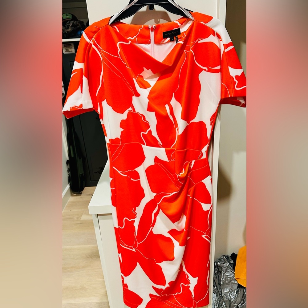 Donna Karan Orange and White Floral Dress